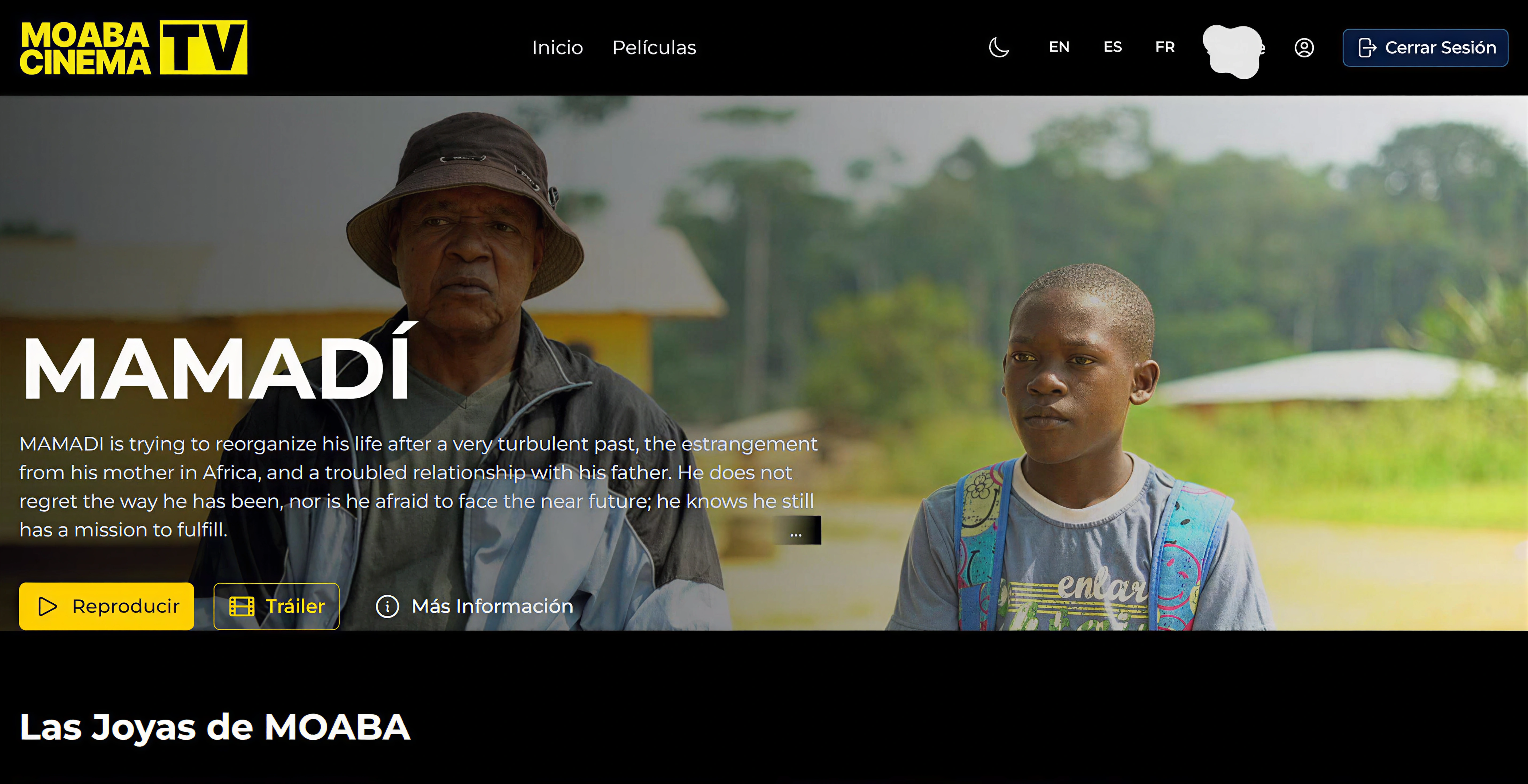 Interfaz de Moaba Cinema TV mostrando la película Mamadí